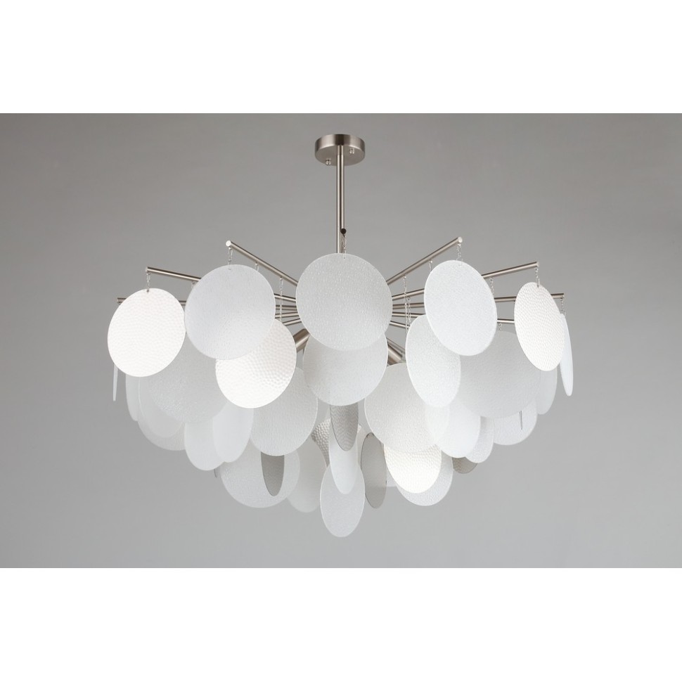 OML-89917-08 Omnilux Plelo Потолочная люстра на штанге, никель, стекло белый/серебро, диаметр 85см, Е14*8*60W