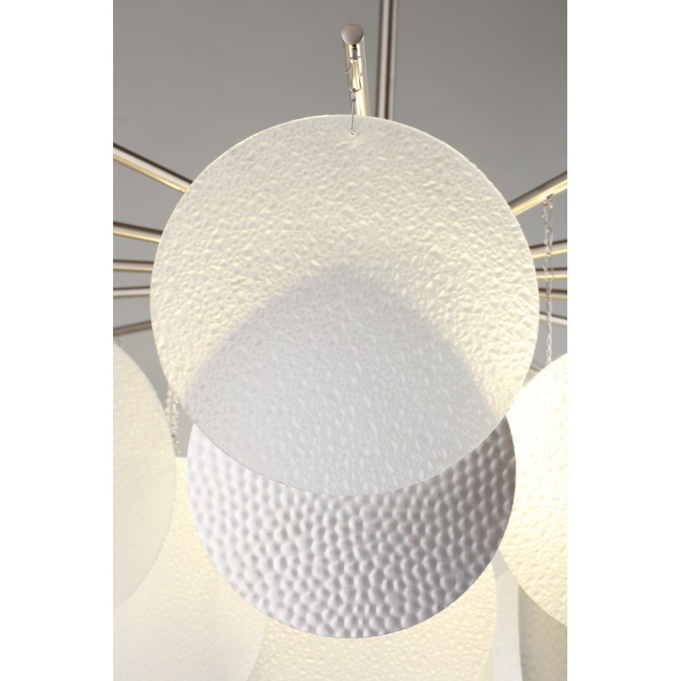 OML-89917-08 Omnilux Plelo Потолочная люстра на штанге, никель, стекло белый/серебро, диаметр 85см, Е14*8*60W