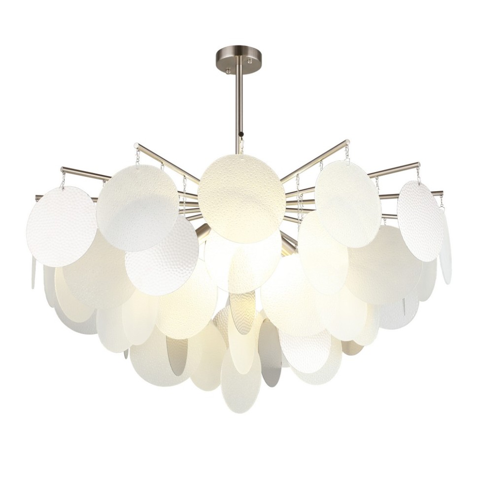 OML-89917-08 Omnilux Plelo Потолочная люстра на штанге, никель, стекло белый/серебро, диаметр 85см, Е14*8*60W