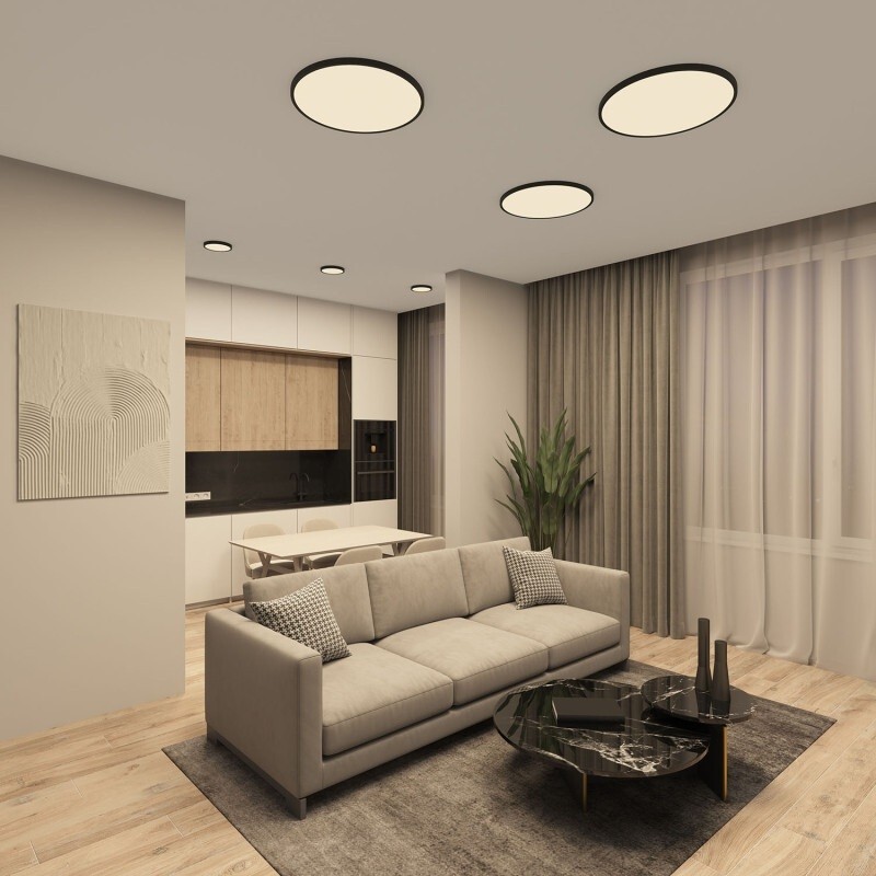 DK6522-BK Denkirs Thin накладной потолочный светодиодный 36W светильник с переключателем цветовой температуры на корпусе 3000K-4000K-6500K, черный, 40см