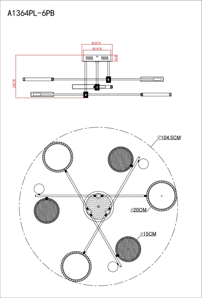 A1364PL-6PB ARTE LAMP светодиодная люстра на штанге Holly с пультом 60W, 3000-6400K, черный, медь