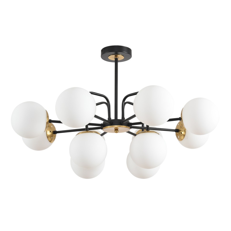 8375/12C Lumion MODERNI Люстра потолочная ELRONA E27*12*60W, черный/латунь/белый, металл/стекло, 48см диаметр, шарики 13см