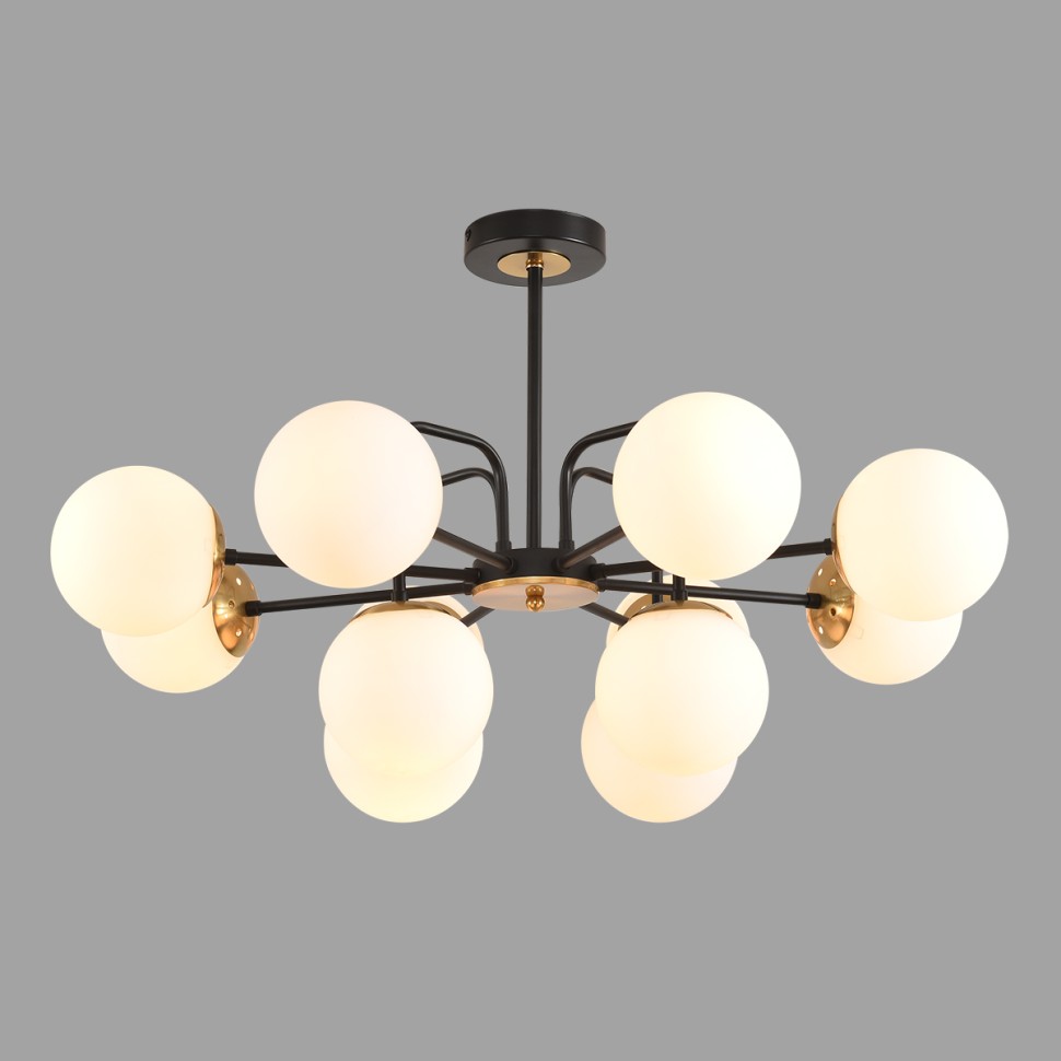 8375/12C Lumion MODERNI Люстра потолочная ELRONA E27*12*60W, черный/латунь/белый, металл/стекло, 48см диаметр, шарики 13см
