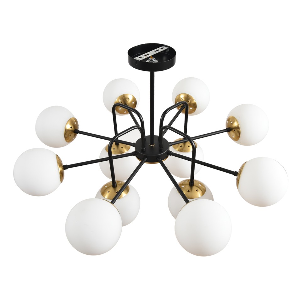 8375/12C Lumion MODERNI Люстра потолочная ELRONA E27*12*60W, черный/латунь/белый, металл/стекло, 48см диаметр, шарики 13см