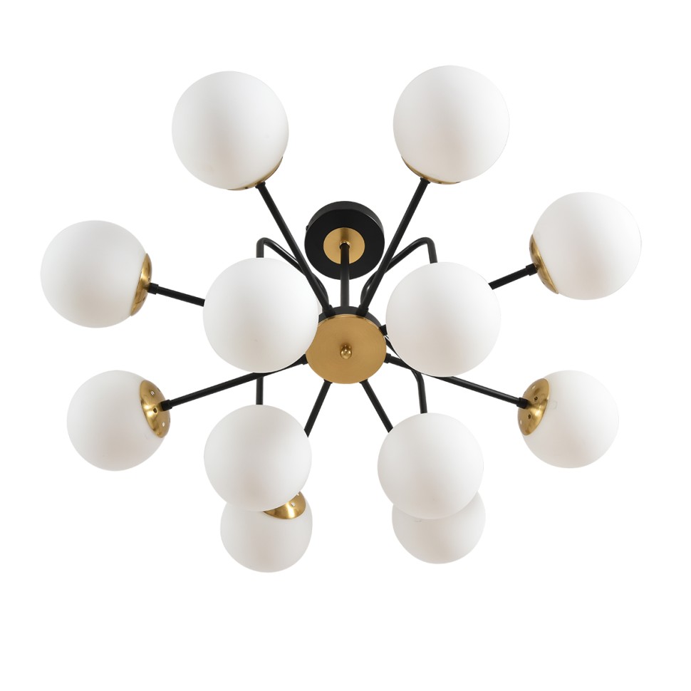 8375/12C Lumion MODERNI Люстра потолочная ELRONA E27*12*60W, черный/латунь/белый, металл/стекло, 48см диаметр, шарики 13см