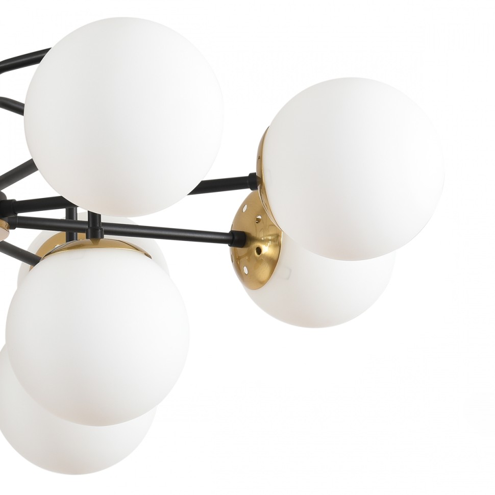 8375/12C Lumion MODERNI Люстра потолочная ELRONA E27*12*60W, черный/латунь/белый, металл/стекло, 48см диаметр, шарики 13см
