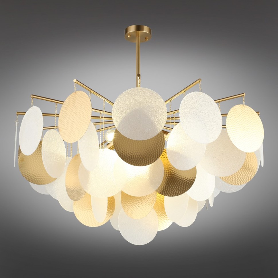 OML-89907-08 Omnilux Plelo Потолочная люстра на штанге, бронза, стекло белый/бронза, диаметр 85см, Е14*8*60W