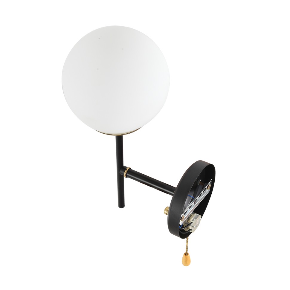 8375/1W Lumion MODERNI Бра с выключателем ELRONA E27*1*60W, черный/латунь/белый, металл/стекло, шарик 13см