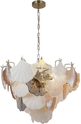 OML-52603-08 Omnilux подвесная люстра Casanuova, матовое золото, стекло/керамика, белый/прозрачный/золото/янтарный, диаметр 60см, E14*8*60W