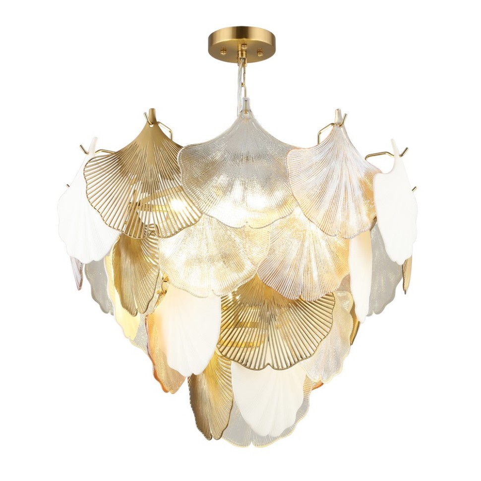OML-52603-08 Omnilux подвесная люстра Casanuova, матовое золото, стекло/керамика, белый/прозрачный/золото/янтарный, диаметр 60см, E14*8*60W