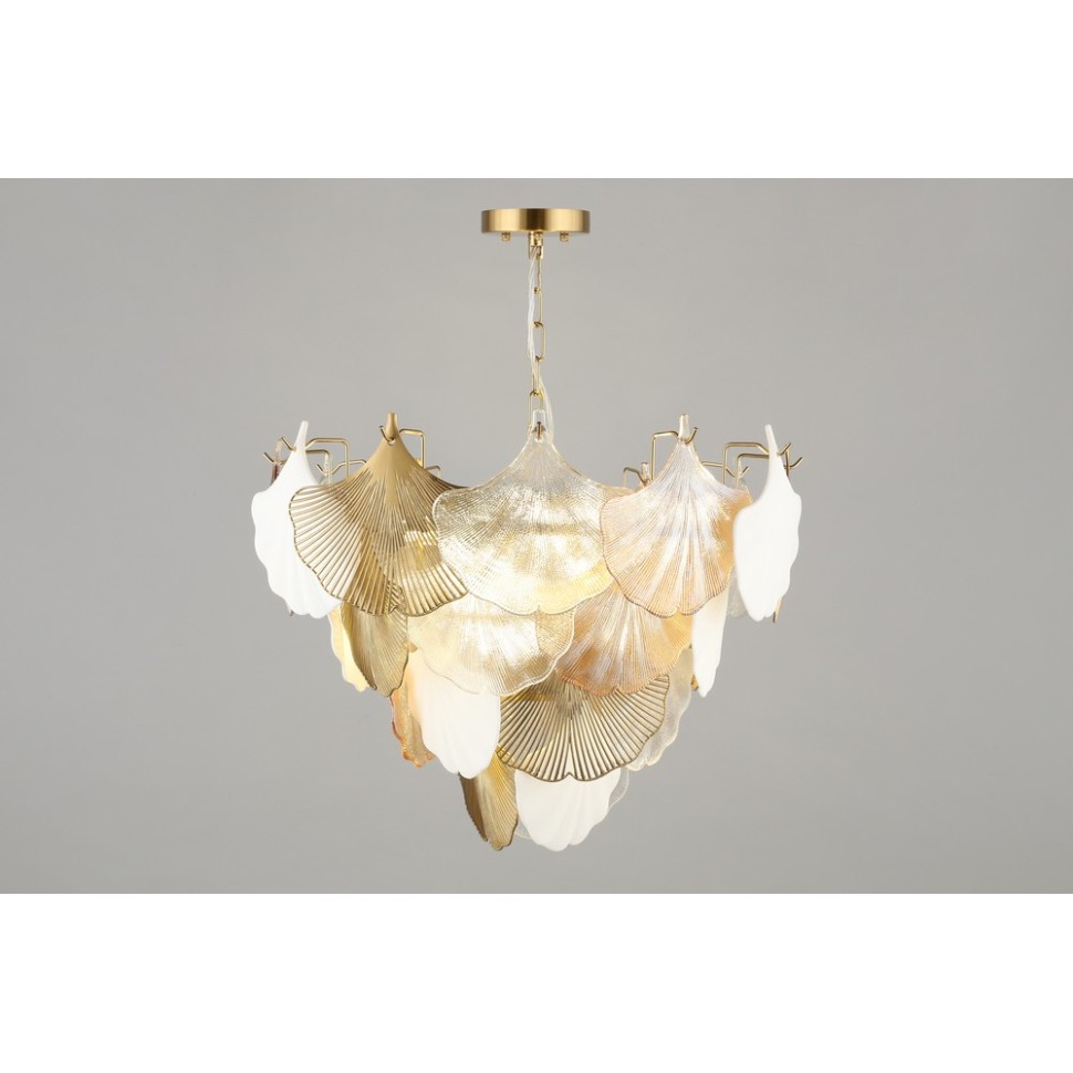 OML-52603-08 Omnilux подвесная люстра Casanuova, матовое золото, стекло/керамика, белый/прозрачный/золото/янтарный, диаметр 60см, E14*8*60W
