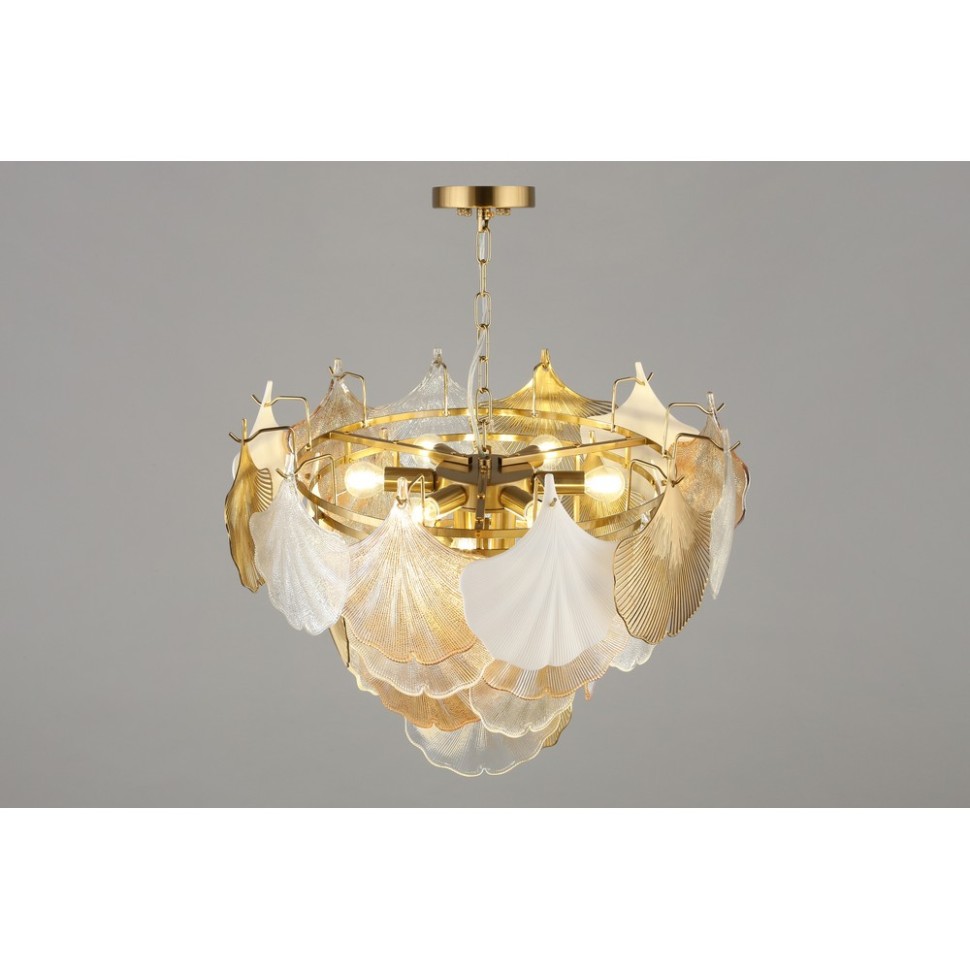 OML-52603-08 Omnilux подвесная люстра Casanuova, матовое золото, стекло/керамика, белый/прозрачный/золото/янтарный, диаметр 60см, E14*8*60W