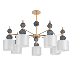 8418/7 LUMION Потолочная люстра на штанге MIKIMITO, золото/серый/синий, металл/текстиль/стекло, E27*7*40W, 85см диаметр