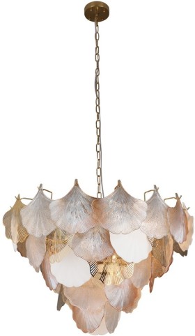 OML-52603-12 Omnilux подвесная люстра Casanuova, матовое золото, стекло/керамика, белый/прозрачный/золото/янтарный, диаметр 77см, E14*12*60W