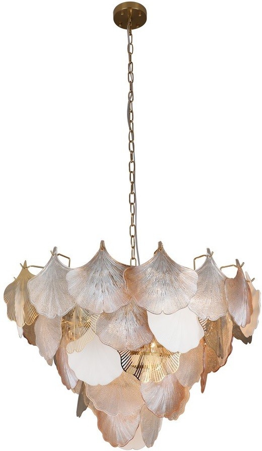 OML-52603-12 Omnilux подвесная люстра Casanuova, матовое золото, стекло/керамика, белый/прозрачный/золото/янтарный, диаметр 77см, E14*12*60W