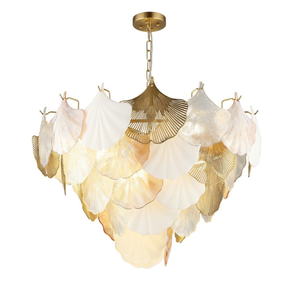 OML-52603-12 Omnilux подвесная люстра Casanuova, матовое золото, стекло/керамика, белый/прозрачный/золото/янтарный, диаметр 77см, E14*12*60W