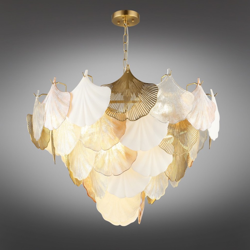OML-52603-12 Omnilux подвесная люстра Casanuova, матовое золото, стекло/керамика, белый/прозрачный/золото/янтарный, диаметр 77см, E14*12*60W