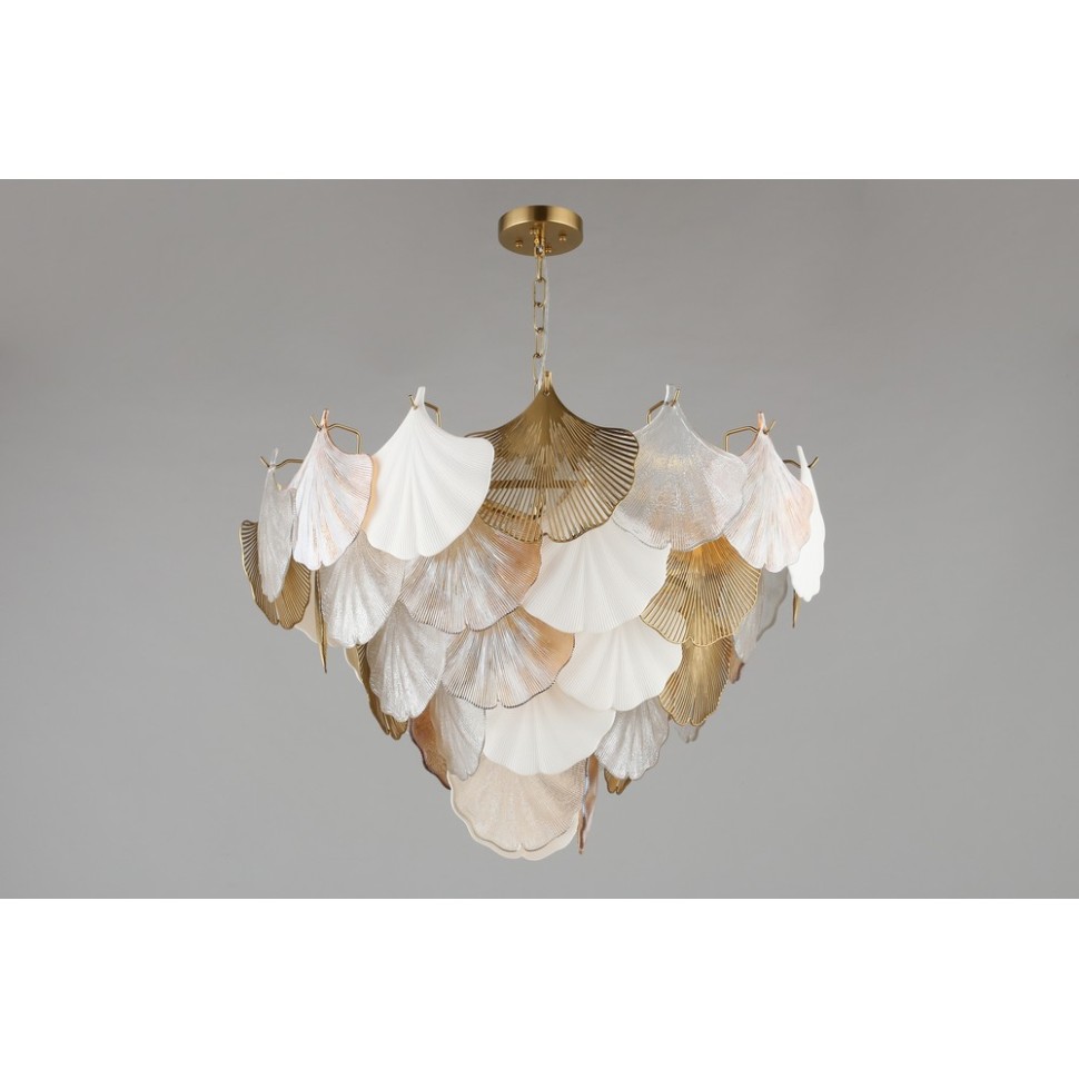 OML-52603-12 Omnilux подвесная люстра Casanuova, матовое золото, стекло/керамика, белый/прозрачный/золото/янтарный, диаметр 77см, E14*12*60W