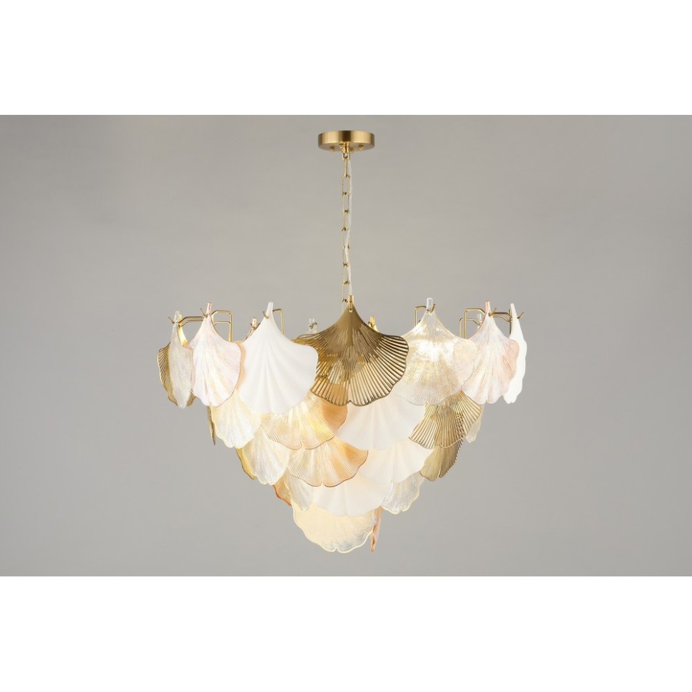 OML-52603-12 Omnilux подвесная люстра Casanuova, матовое золото, стекло/керамика, белый/прозрачный/золото/янтарный, диаметр 77см, E14*12*60W