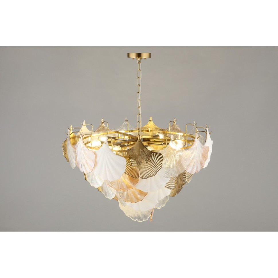 OML-52603-12 Omnilux подвесная люстра Casanuova, матовое золото, стекло/керамика, белый/прозрачный/золото/янтарный, диаметр 77см, E14*12*60W