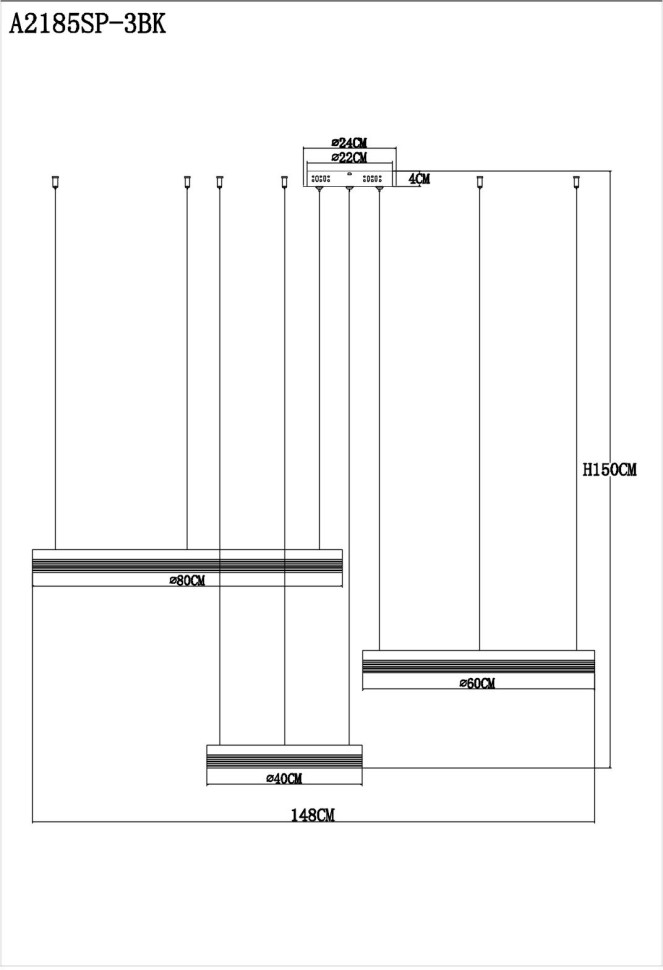 A2185SP-3BK ARTE LAMP подвесная люстра 3 кольца Mercury с пультом 226W, 80-60-40см диаметр