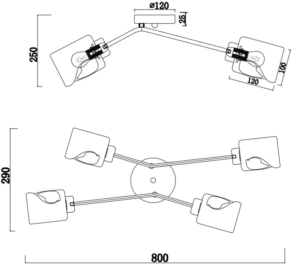 FR5095CL-04G FREYA потолочная люстра Isabella, E14*4*40W, матовое золото