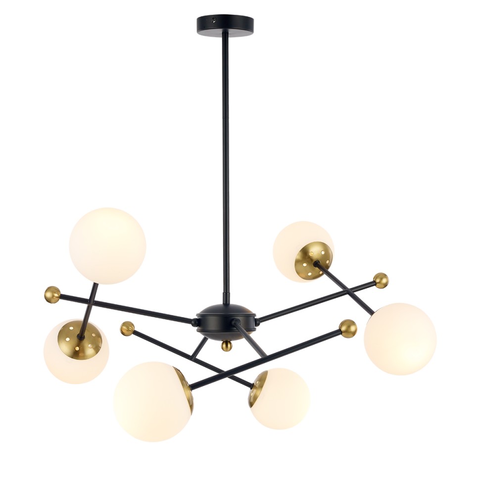 6581/6 LUMION Потолочная люстра на штанге MELODY, черный, золотой, шарики 120мм, E14*6*40W