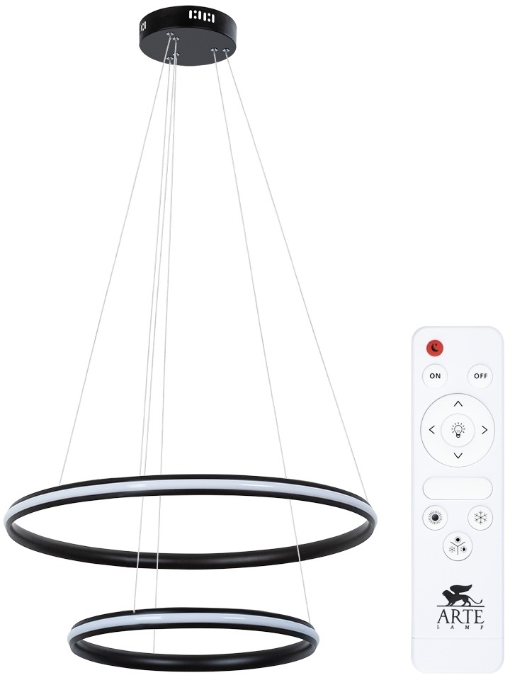 A2198SP-2BK ARTE LAMP подвесная светодиодная люстра 2 кольца Meridiana с пультом, 70W, 3000-6000K, 60-40см диаметр, черная