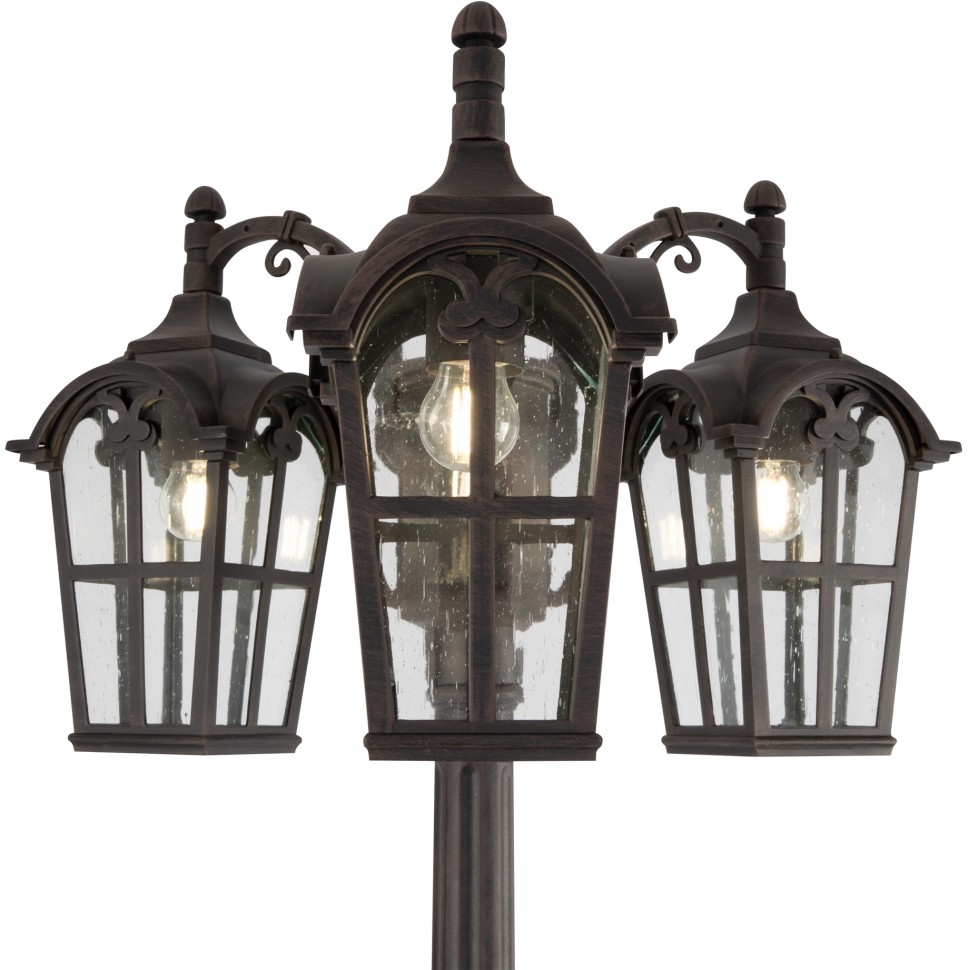 O413FL-03BZ MAYTONI уличный фонарный столб Albion, черный, коричневый, 205см, E27*3*60W