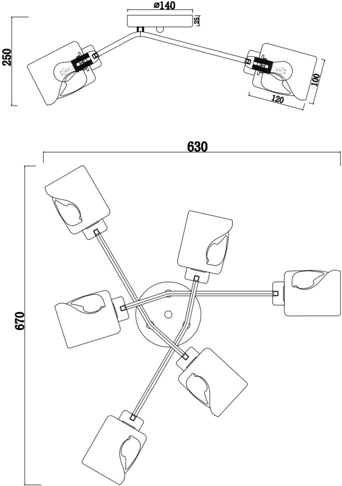 FR5095CL-06G FREYA потолочная люстра Isabella, E14*6*40W, матовое золото