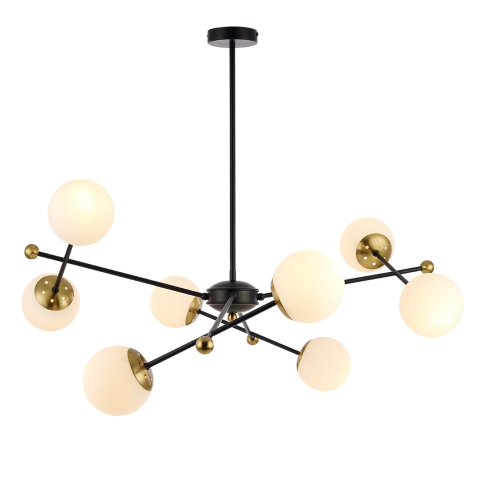6581/8 LUMION Потолочная люстра на штанге MELODY, черный, золотой, шарики 120мм, E14*8*40W