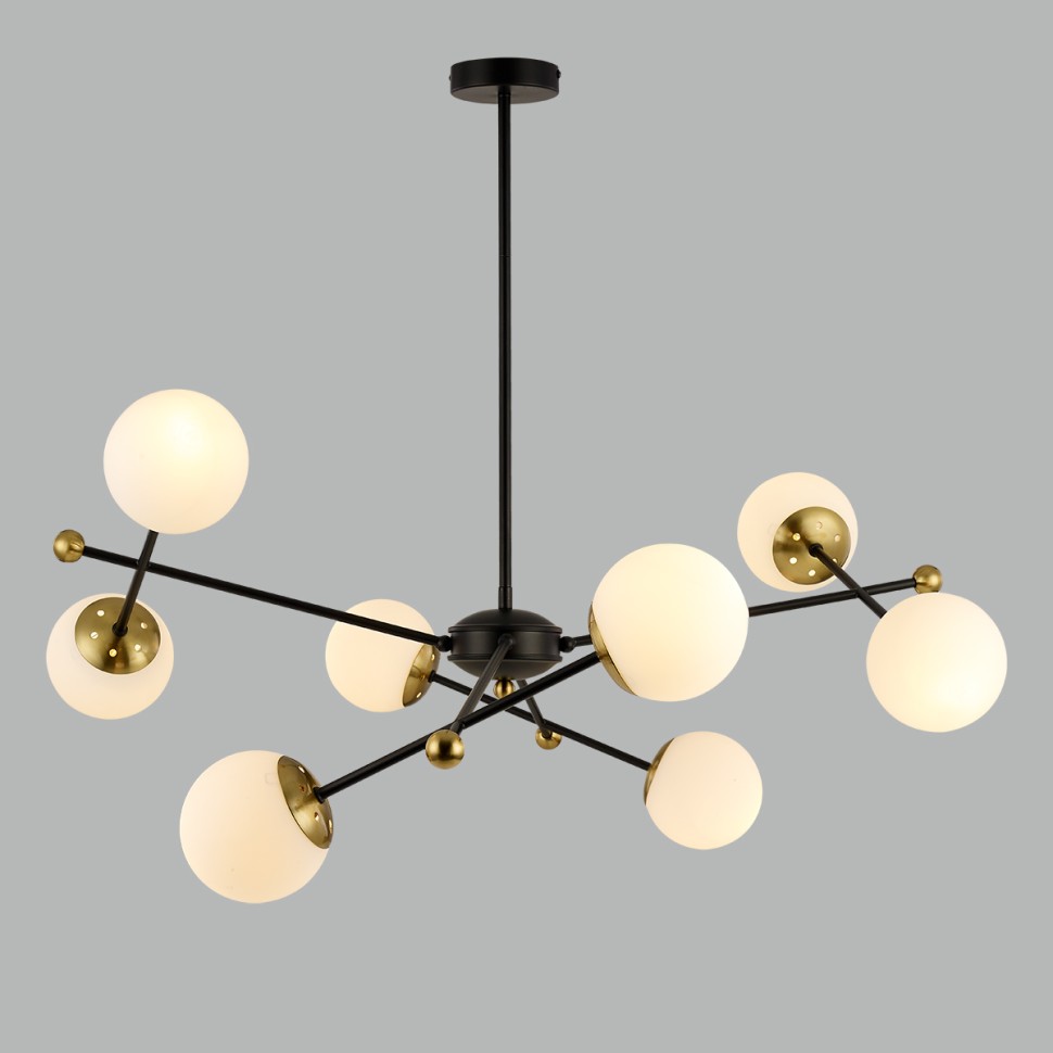 6581/8 LUMION Потолочная люстра на штанге MELODY, черный, золотой, шарики 120мм, E14*8*40W