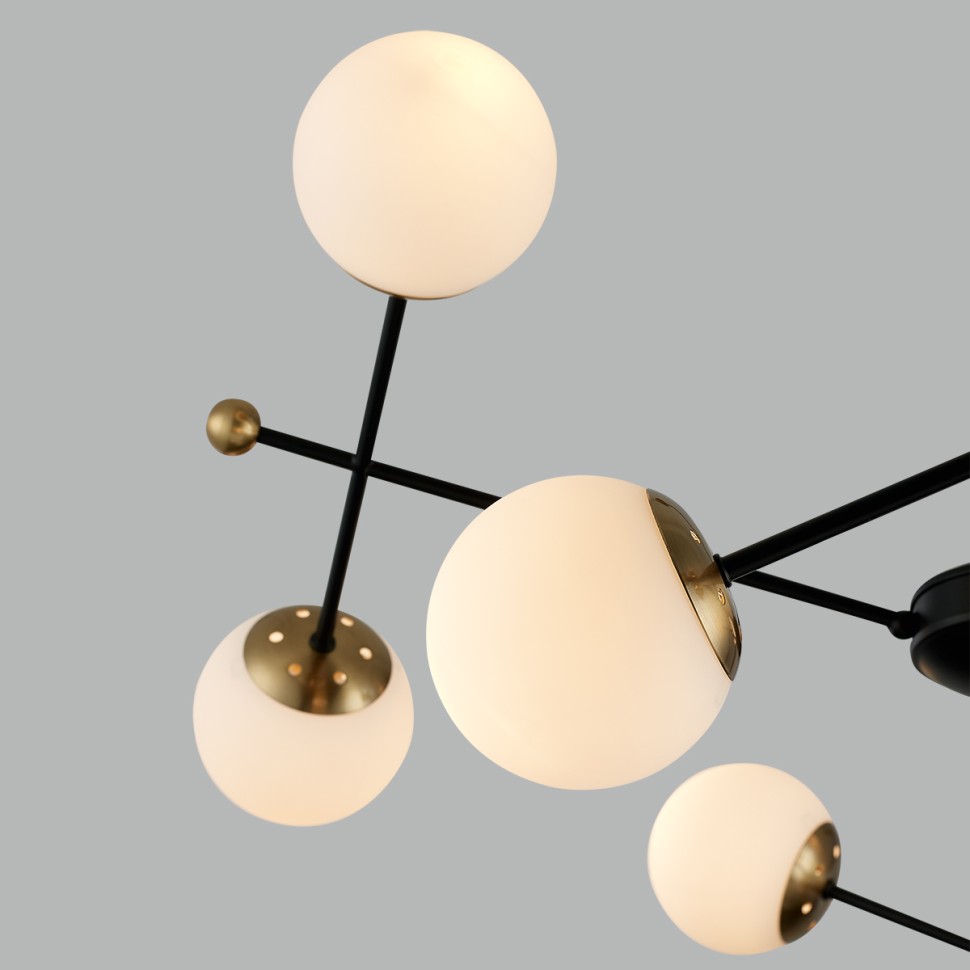 6581/8 LUMION Потолочная люстра на штанге MELODY, черный, золотой, шарики 120мм, E14*8*40W