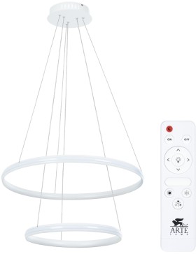 A2198SP-2WH ARTE LAMP подвесная светодиодная люстра 2 кольца Meridiana с пультом, 70W, 3000-6000K, 60-40см диаметр, белая