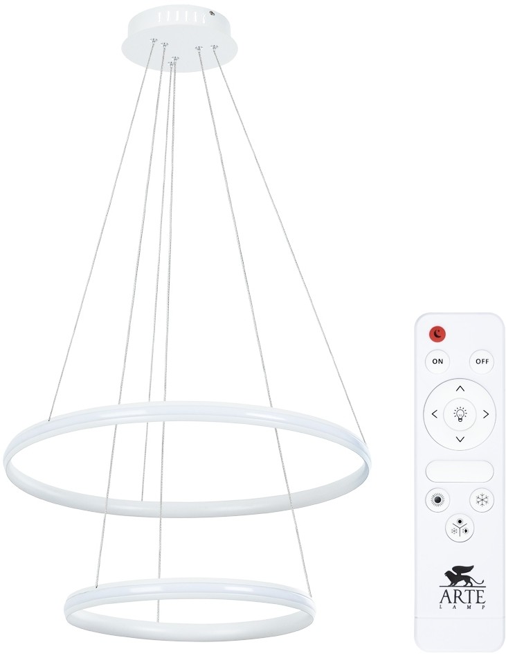 A2198SP-2WH ARTE LAMP подвесная светодиодная люстра 2 кольца Meridiana с пультом, 70W, 3000-6000K, 60-40см диаметр, белая