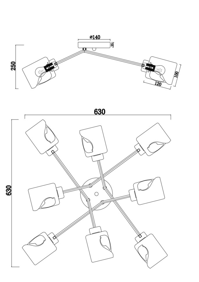 FR5095CL-08G FREYA потолочная люстра Isabella, E14*8*40W, матовое золото