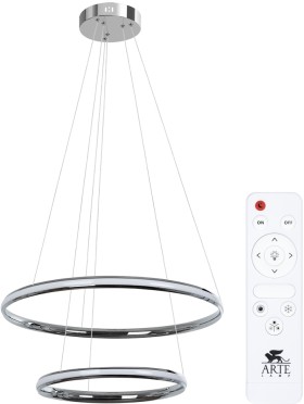 A2198SP-2CC ARTE LAMP подвесная светодиодная люстра 2 кольца Meridiana с пультом, 70W, 3000-6000K, 60-40см диаметр, хром