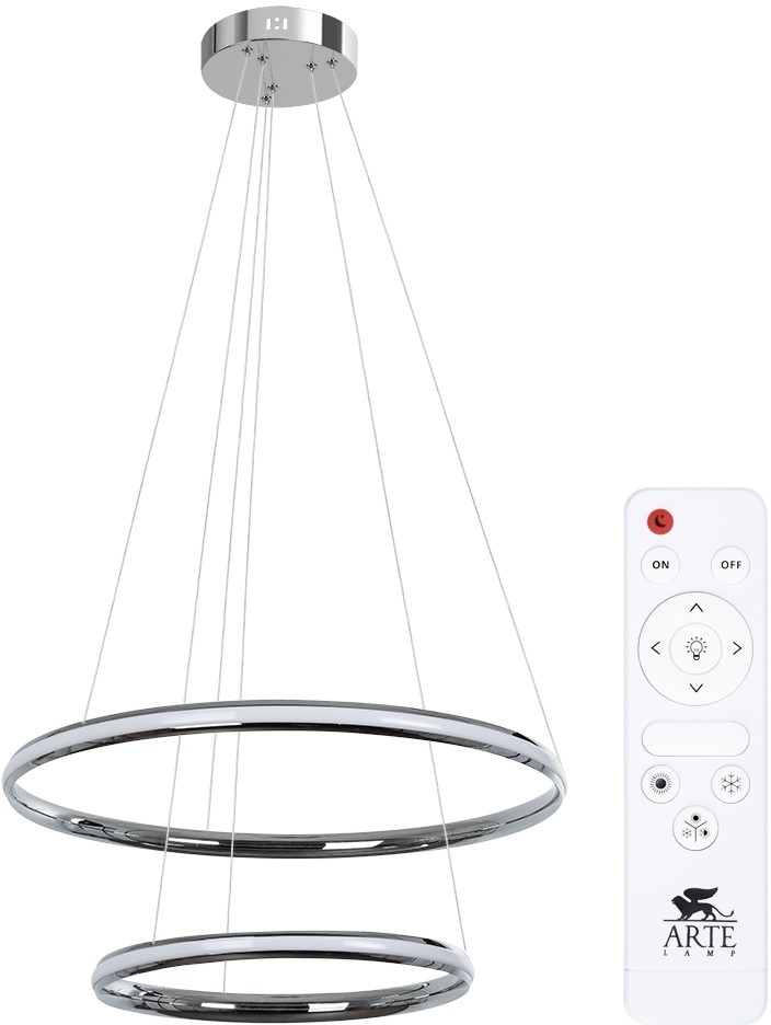 A2198SP-2CC ARTE LAMP подвесная светодиодная люстра 2 кольца Meridiana с пультом, 70W, 3000-6000K, 60-40см диаметр, хром
