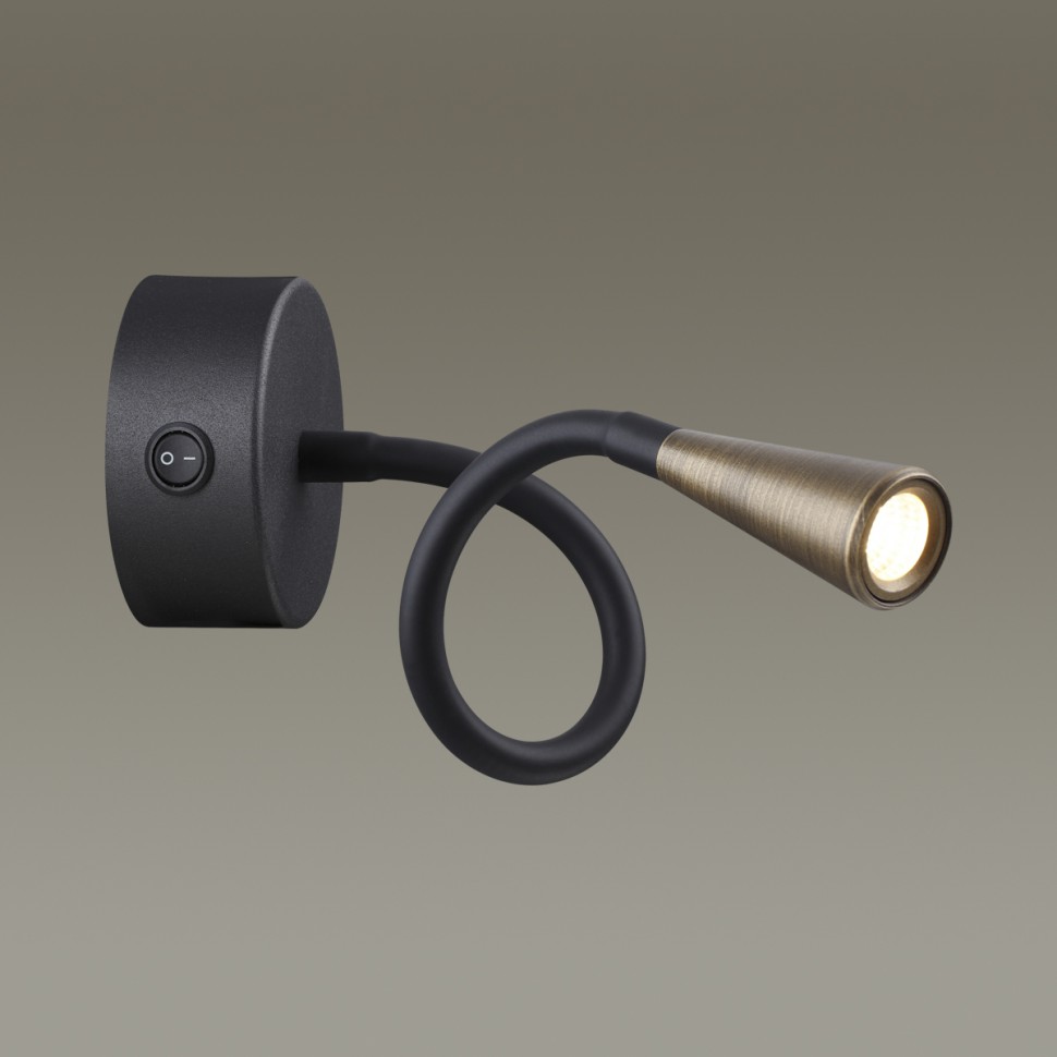 4289/3WL Odeon Light светодиодное бра на гибкой ножке ODDS с выключателем, черное с бронзой 3W, 3000K, 210Lm