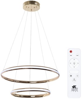A2198SP-2GO ARTE LAMP подвесная светодиодная люстра 2 кольца Meridiana с пультом, 70W, 3000-6000K, 60-40см диаметр, золото