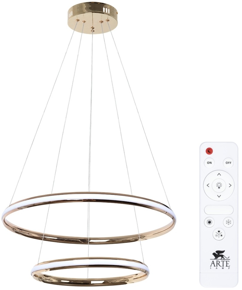 A2198SP-2GO ARTE LAMP подвесная светодиодная люстра 2 кольца Meridiana с пультом, 70W, 3000-6000K, 60-40см диаметр, золото