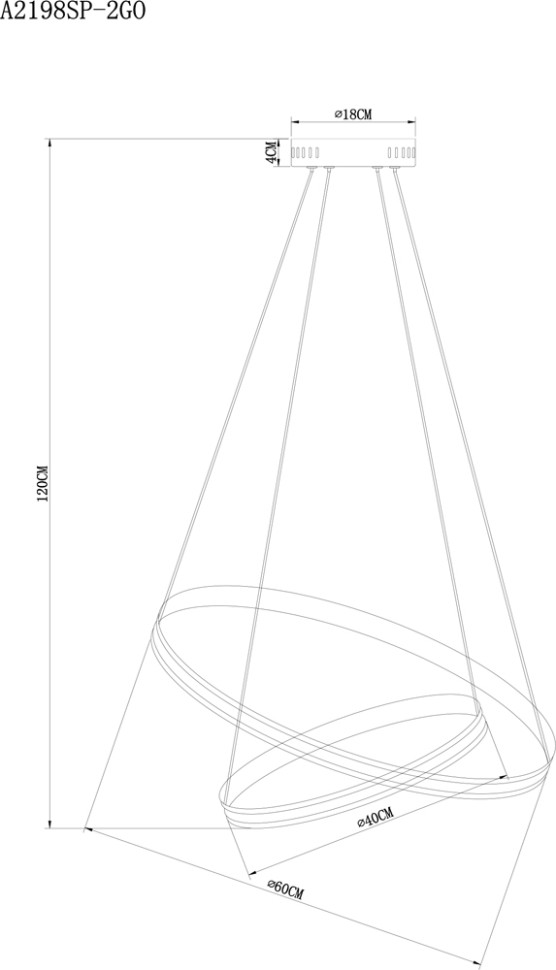 A2198SP-2GO ARTE LAMP подвесная светодиодная люстра 2 кольца Meridiana с пультом, 70W, 3000-6000K, 60-40см диаметр, золото