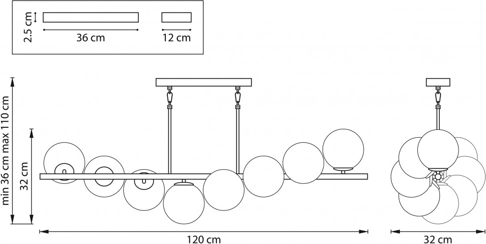 815187 LIGHTSTAR подвесная люстра на штанге Croco, черная, Е14*8*40W