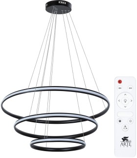 A2198SP-3BK ARTE LAMP подвесная светодиодная люстра 3 кольца Meridiana с пультом, 145W, 3000-6000K, 80-60-40см диаметр, черная