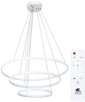 A2198SP-3WH ARTE LAMP подвесная светодиодная люстра 3 кольца Meridiana с пультом, 145W, 3000-6000K, 80-60-40см диаметр, белая