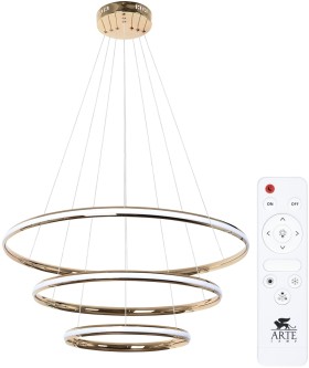 A2198SP-3GO ARTE LAMP подвесная светодиодная люстра 3 кольца Meridiana с пультом, 145W, 3000-6000K, 80-60-40см диаметр, золото