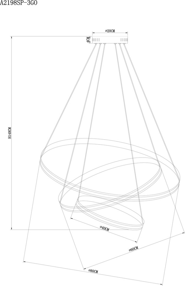 A2198SP-3GO ARTE LAMP подвесная светодиодная люстра 3 кольца Meridiana с пультом, 145W, 3000-6000K, 80-60-40см диаметр, золото