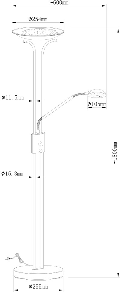 A4329PN-2PB Arte Lamp Duetto Светодиодный торшер с лампой для чтения, медный, 20W+3W, 3000K, 180см