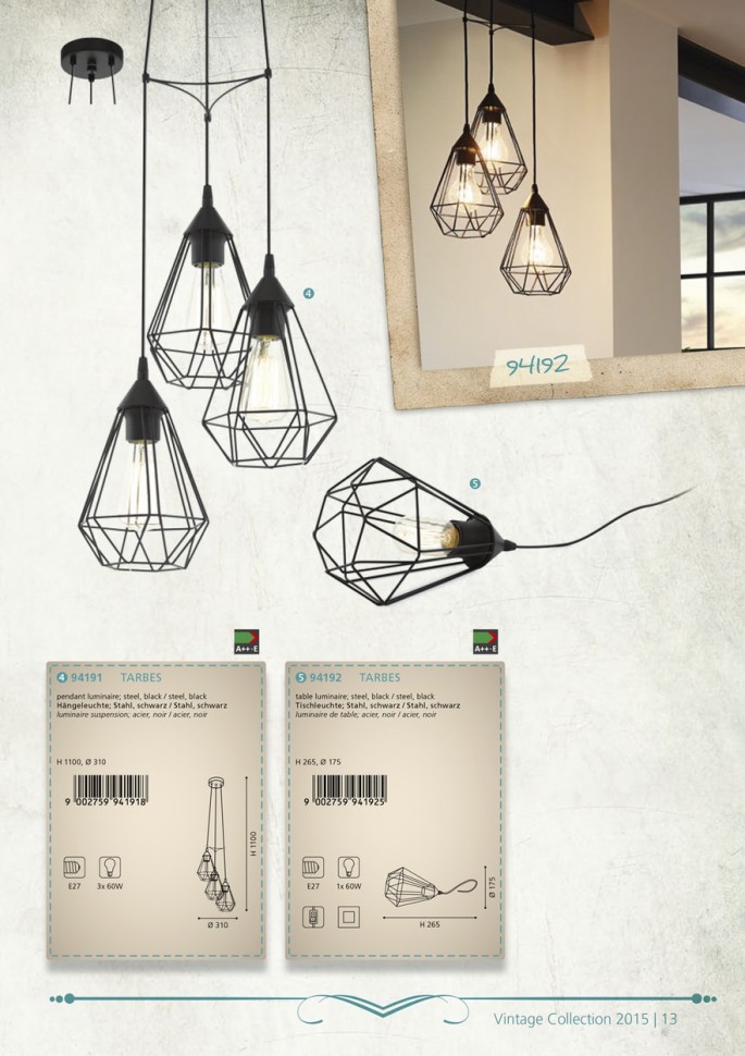 94191 Eglo Подвесной светильник TARBES