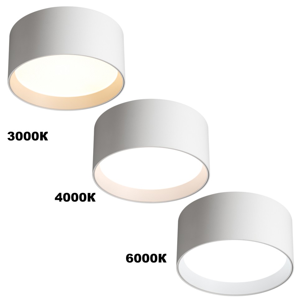 359594 NOVOTECH OVER белый накладной светодиодный светильник ORBIS с переключателем цветовой температуры, 12W, 3000-4000-6000К, диаметр 11,5см